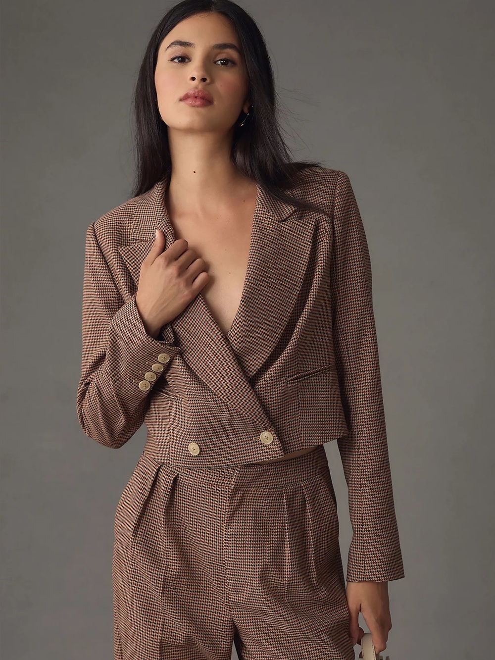 Paige Size 2 Vanna Cropped Blazer in Rosewood Houndstooth
